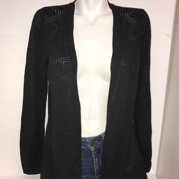 Belleni Black Cutout Open Wrap Cardigan Sweater - Picture 8 of 12